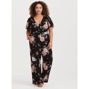 Floral wide leg challis jumpsuit